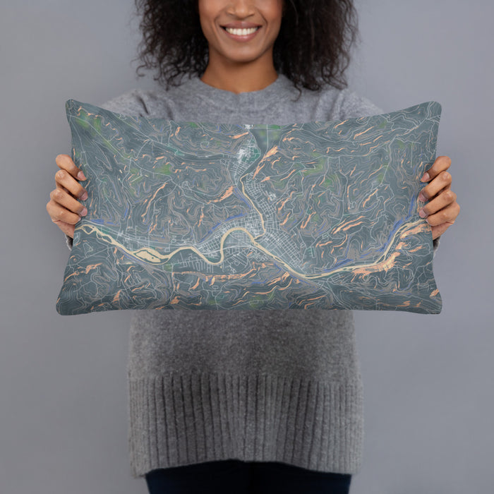 Person holding 20x12 Custom Warren Pennsylvania Map Throw Pillow in Afternoon