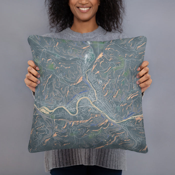 Person holding 18x18 Custom Warren Pennsylvania Map Throw Pillow in Afternoon