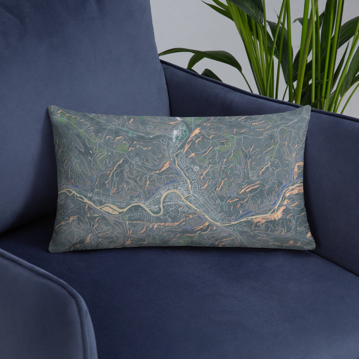 Custom Warren Pennsylvania Map Throw Pillow in Afternoon on Blue Colored Chair