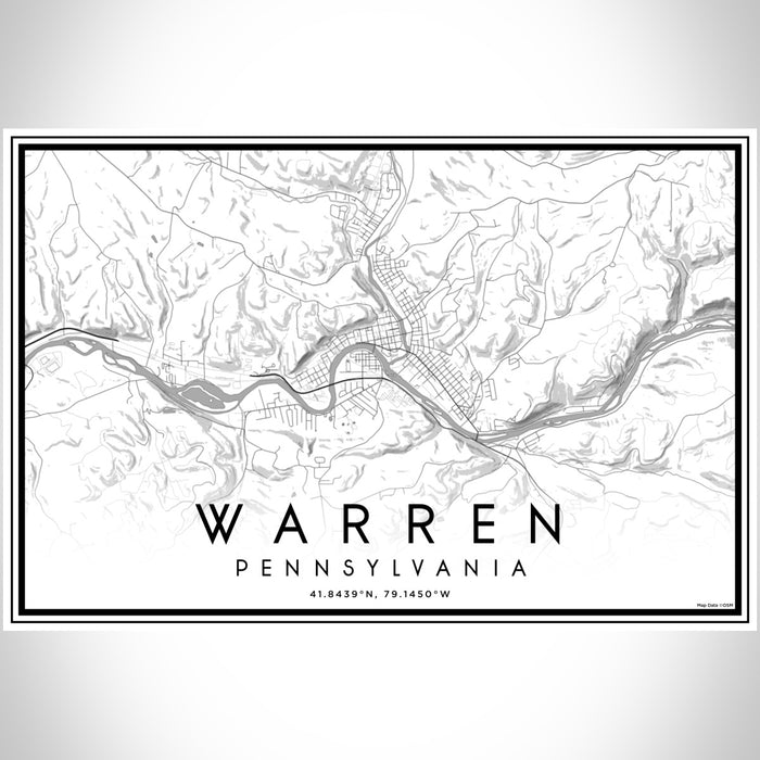 Warren Pennsylvania Map Print Landscape Orientation in Classic Style With Shaded Background