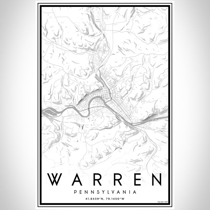 Warren Pennsylvania Map Print Portrait Orientation in Classic Style With Shaded Background