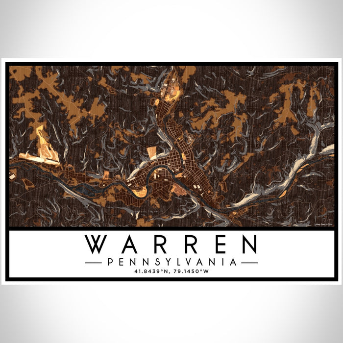 Warren Pennsylvania Map Print Landscape Orientation in Ember Style With Shaded Background