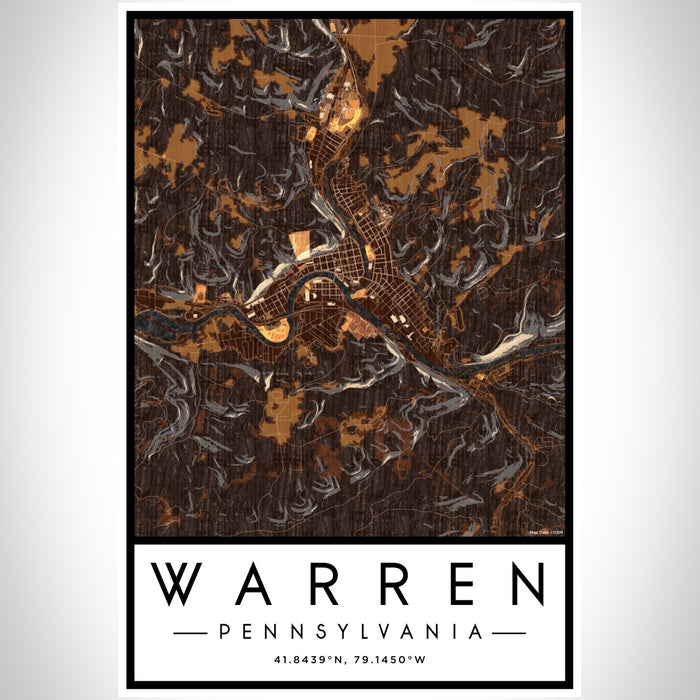 Warren Pennsylvania Map Print Portrait Orientation in Ember Style With Shaded Background