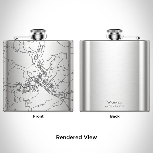 Rendered View of Warren Pennsylvania Map Engraving on 6oz Stainless Steel Flask