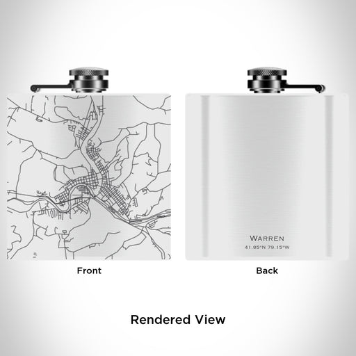 Rendered View of Warren Pennsylvania Map Engraving on 6oz Stainless Steel Flask in White