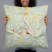 Person holding 22x22 Custom Warren Pennsylvania Map Throw Pillow in Woodblock