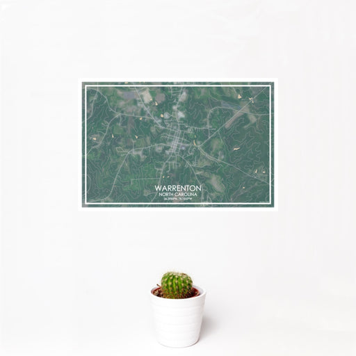 12x18 Warrenton North Carolina Map Print Landscape Orientation in Afternoon Style With Small Cactus Plant in White Planter
