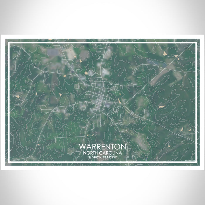 Warrenton North Carolina Map Print Landscape Orientation in Afternoon Style With Shaded Background