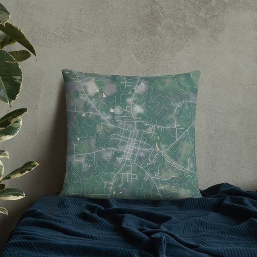 Custom Warrenton North Carolina Map Throw Pillow in Afternoon on Bedding Against Wall