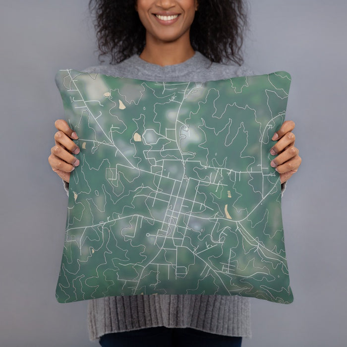 Person holding 18x18 Custom Warrenton North Carolina Map Throw Pillow in Afternoon