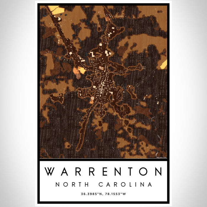 Warrenton North Carolina Map Print Portrait Orientation in Ember Style With Shaded Background