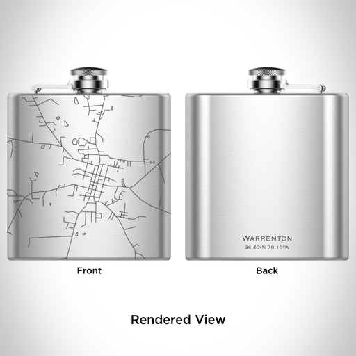 Rendered View of Warrenton North Carolina Map Engraving on 6oz Stainless Steel Flask