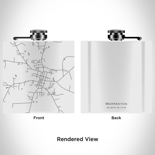 Rendered View of Warrenton North Carolina Map Engraving on 6oz Stainless Steel Flask in White
