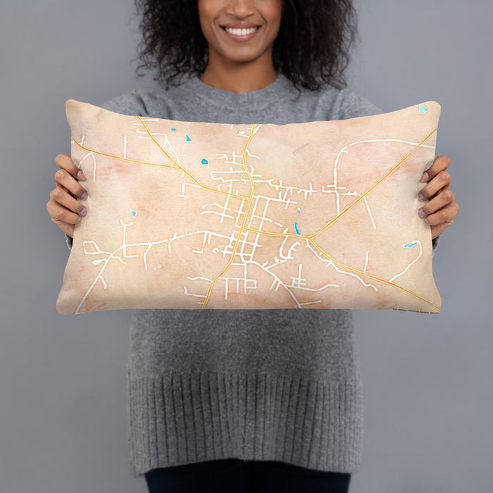 Person holding 20x12 Custom Warrenton North Carolina Map Throw Pillow in Watercolor