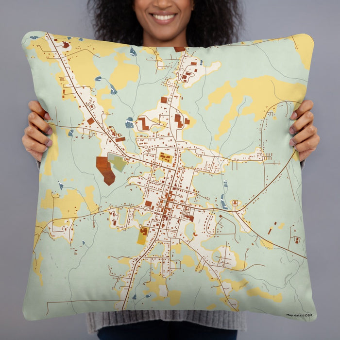 Person holding 22x22 Custom Warrenton North Carolina Map Throw Pillow in Woodblock