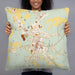 Person holding 22x22 Custom Warrenton North Carolina Map Throw Pillow in Woodblock