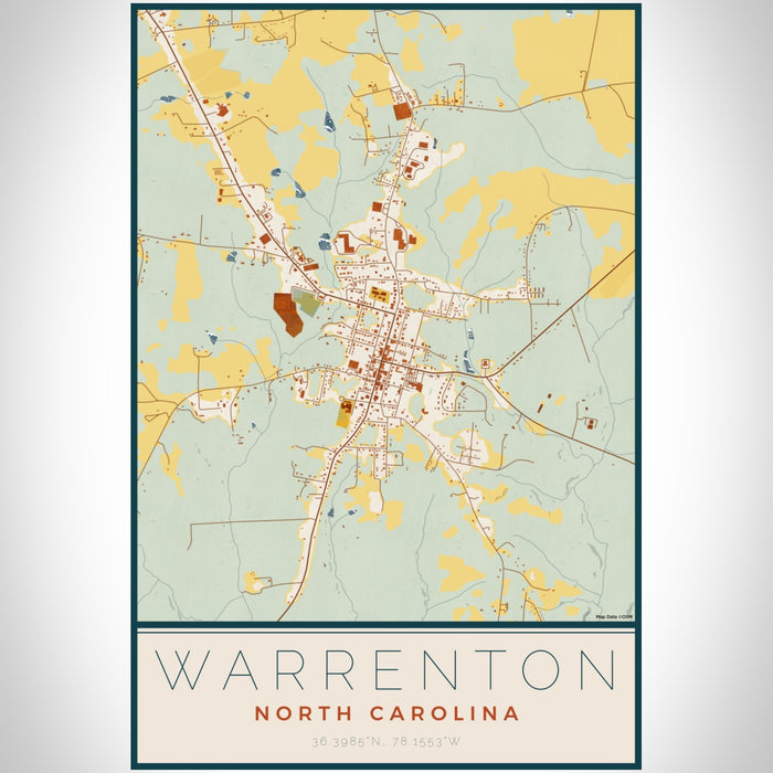 Warrenton North Carolina Map Print Portrait Orientation in Woodblock Style With Shaded Background