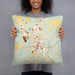 Person holding 18x18 Custom Warrenton North Carolina Map Throw Pillow in Woodblock