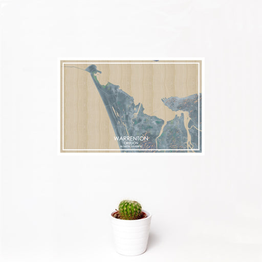 12x18 Warrenton Oregon Map Print Landscape Orientation in Afternoon Style With Small Cactus Plant in White Planter