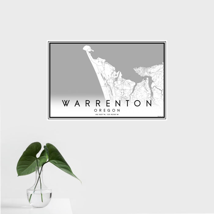 16x24 Warrenton Oregon Map Print Landscape Orientation in Classic Style With Tropical Plant Leaves in Water
