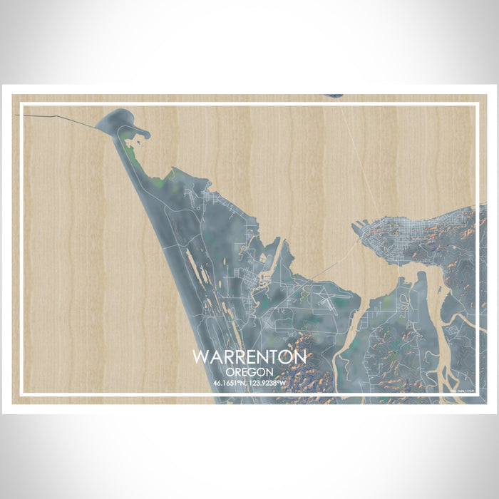 Warrenton Oregon Map Print Landscape Orientation in Afternoon Style With Shaded Background