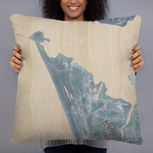 Person holding 22x22 Custom Warrenton Oregon Map Throw Pillow in Afternoon