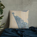 Custom Warrenton Oregon Map Throw Pillow in Afternoon on Bedding Against Wall