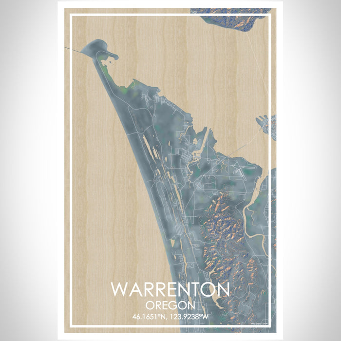 Warrenton Oregon Map Print Portrait Orientation in Afternoon Style With Shaded Background