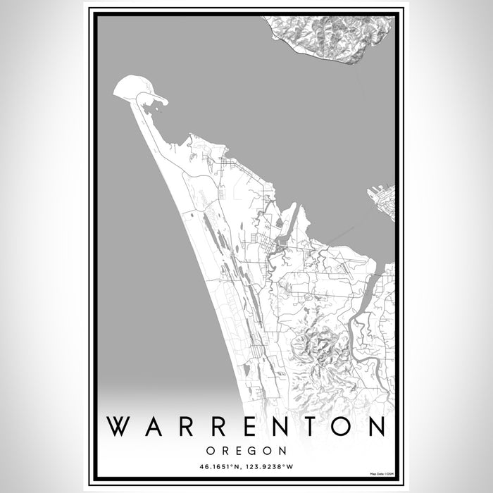 Warrenton Oregon Map Print Portrait Orientation in Classic Style With Shaded Background