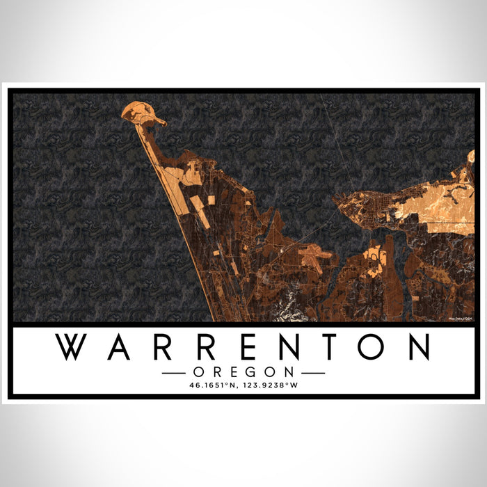Warrenton Oregon Map Print Landscape Orientation in Ember Style With Shaded Background