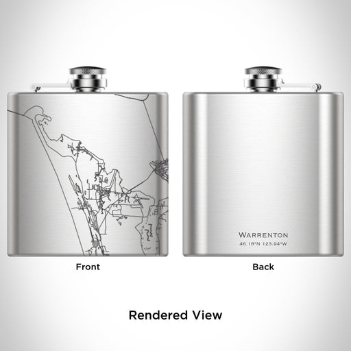 Rendered View of Warrenton Oregon Map Engraving on 6oz Stainless Steel Flask