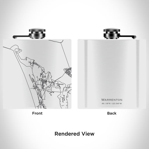 Rendered View of Warrenton Oregon Map Engraving on 6oz Stainless Steel Flask in White