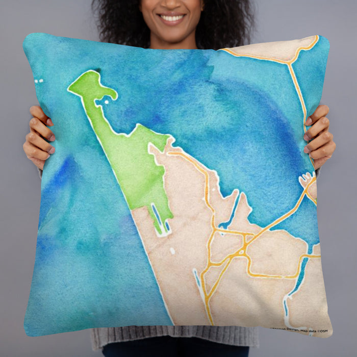 Person holding 22x22 Custom Warrenton Oregon Map Throw Pillow in Watercolor