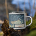 Right View Custom Warrenton Oregon Map Enamel Mug in Woodblock on Grass With Trees in Background
