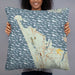 Person holding 22x22 Custom Warrenton Oregon Map Throw Pillow in Woodblock