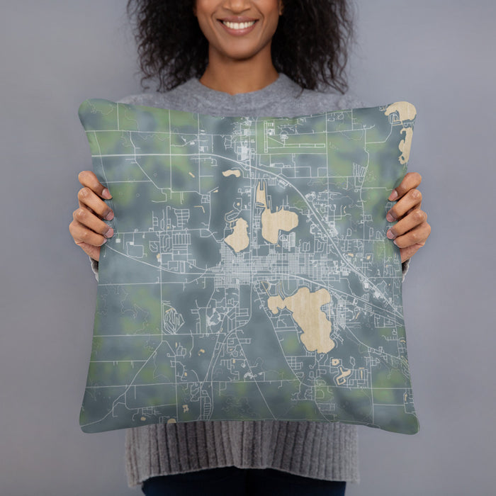Person holding 18x18 Custom Warsaw Indiana Map Throw Pillow in Afternoon