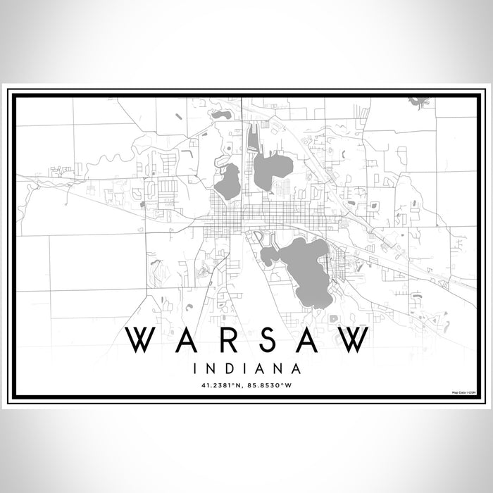 Warsaw Indiana Map Print Landscape Orientation in Classic Style With Shaded Background