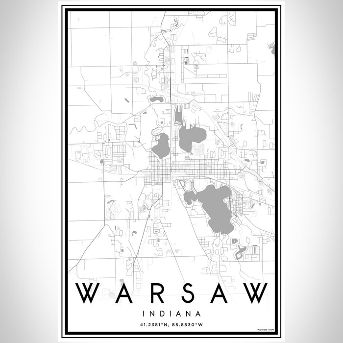 Warsaw Indiana Map Print Portrait Orientation in Classic Style With Shaded Background