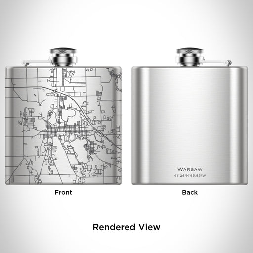 Rendered View of Warsaw Indiana Map Engraving on 6oz Stainless Steel Flask