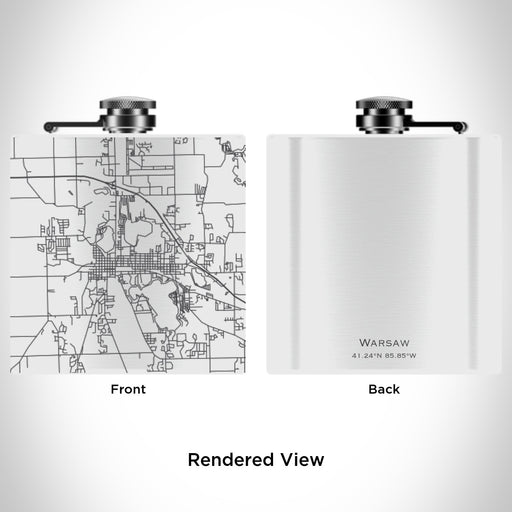 Rendered View of Warsaw Indiana Map Engraving on 6oz Stainless Steel Flask in White