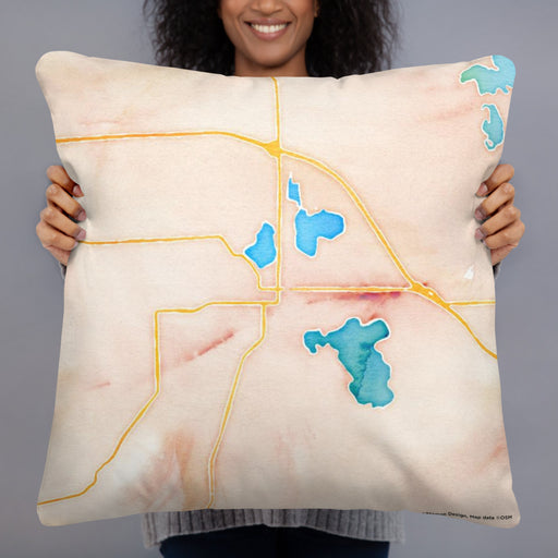 Person holding 22x22 Custom Warsaw Indiana Map Throw Pillow in Watercolor