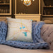 Custom Warsaw Indiana Map Throw Pillow in Watercolor on Cream Colored Couch