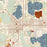 Warsaw Indiana Map Print in Woodblock Style Zoomed In Close Up Showing Details