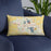 Custom Warsaw Indiana Map Throw Pillow in Woodblock on Blue Colored Chair