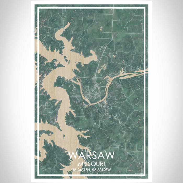Warsaw Missouri Map Print Portrait Orientation in Afternoon Style With Shaded Background