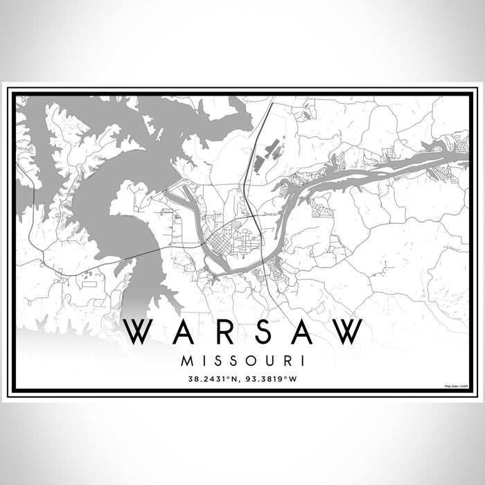 Warsaw Missouri Map Print Landscape Orientation in Classic Style With Shaded Background