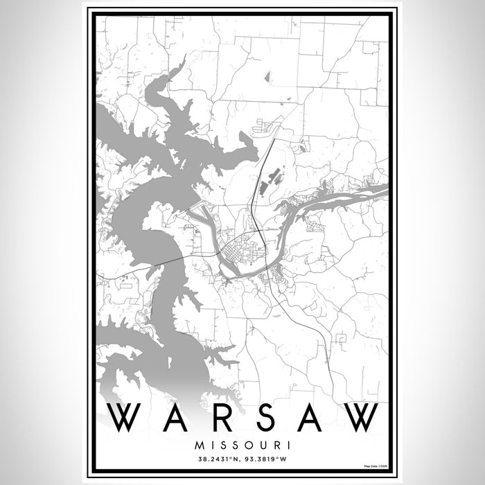 Warsaw Missouri Map Print Portrait Orientation in Classic Style With Shaded Background