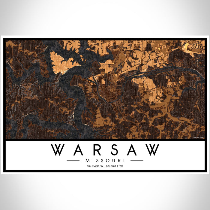 Warsaw Missouri Map Print Landscape Orientation in Ember Style With Shaded Background