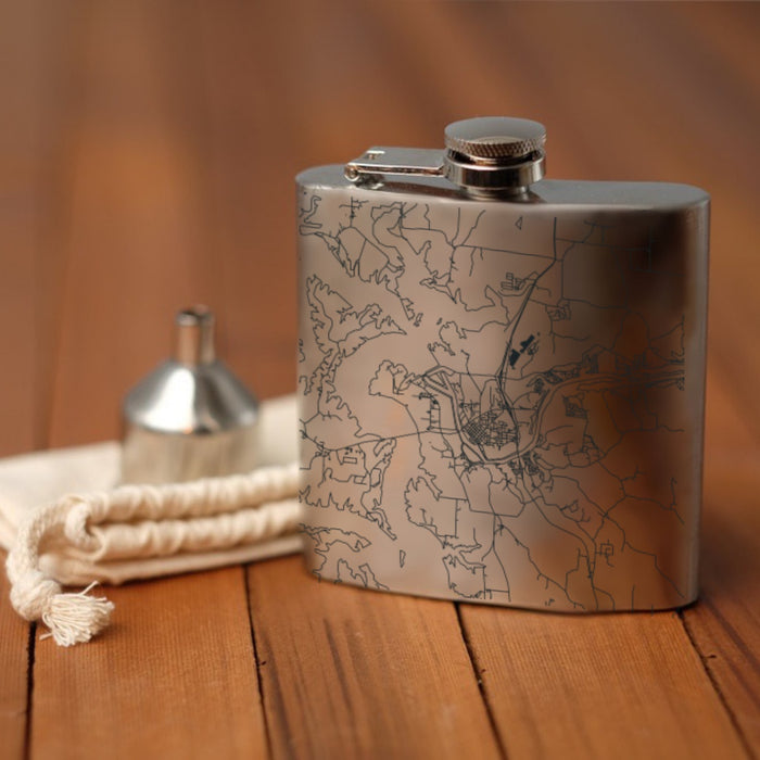 Warsaw Missouri Custom Engraved City Map Inscription Coordinates on 6oz Stainless Steel Flask