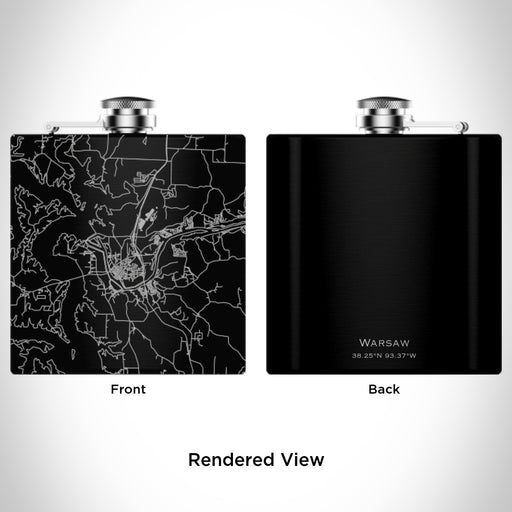 Rendered View of Warsaw Missouri Map Engraving on 6oz Stainless Steel Flask in Black